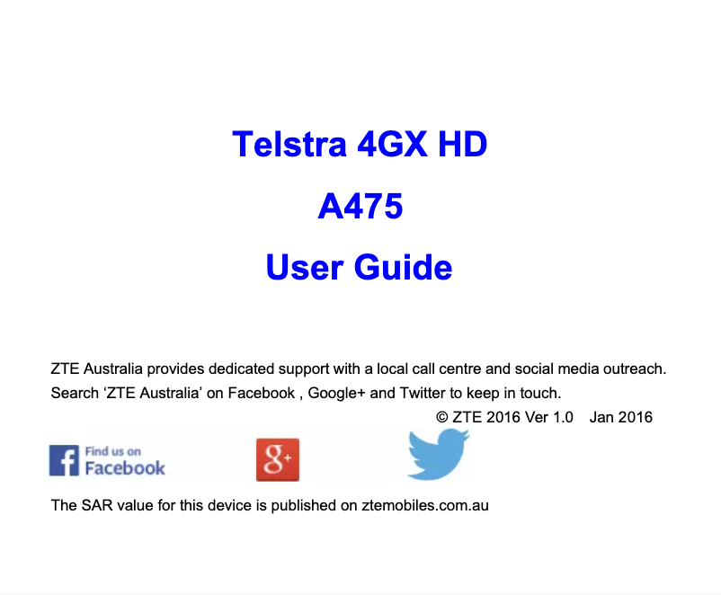 Page n°1 - Manuel utilisateur ZTE Telstra 4GX HD