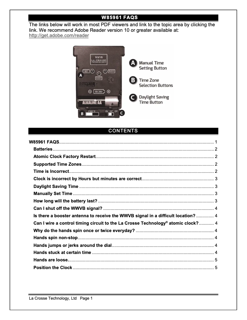 Page n°1 - FAQ La Crosse Technology W85961