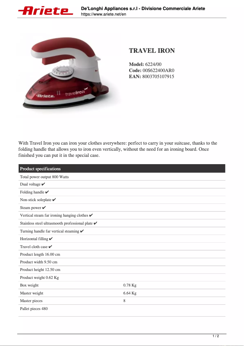 Image de la première page du manuel de l'appareil Travel Chic 6224