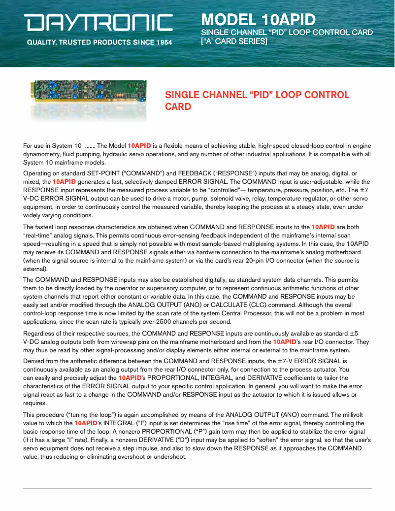 Page 1 de la notice Manuel utilisateur Daytronic 10APID