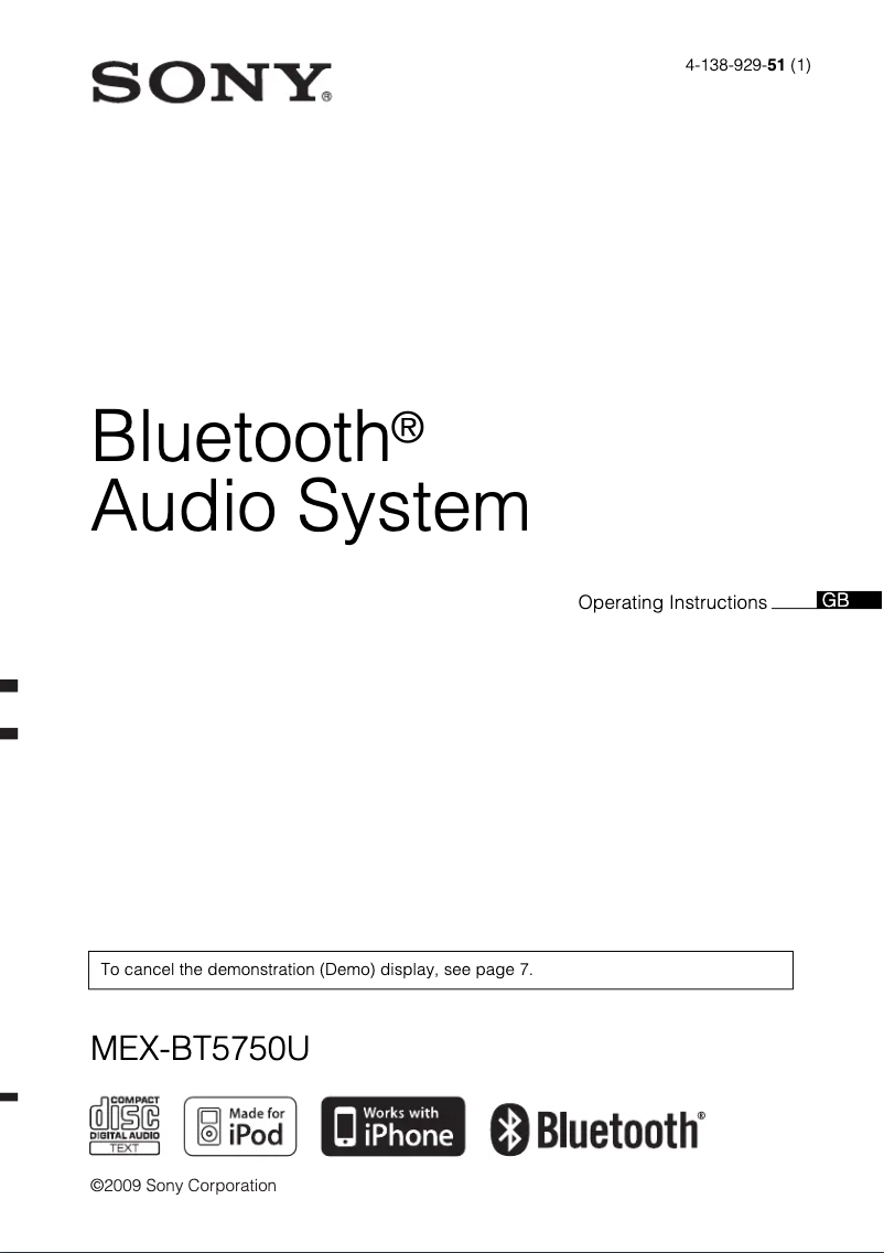 Image de la première page du manuel de l'appareil MEX-BT5750U