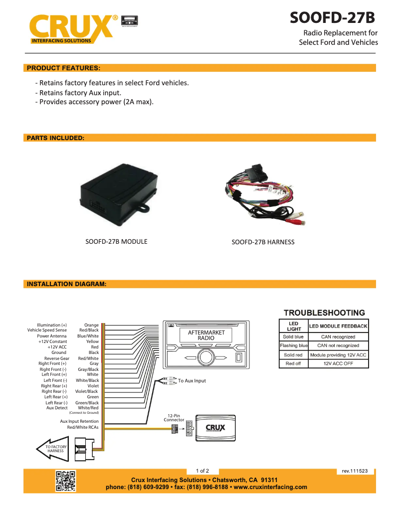 Page n°1 - Manuel utilisateur CRUX SOOFD-27B