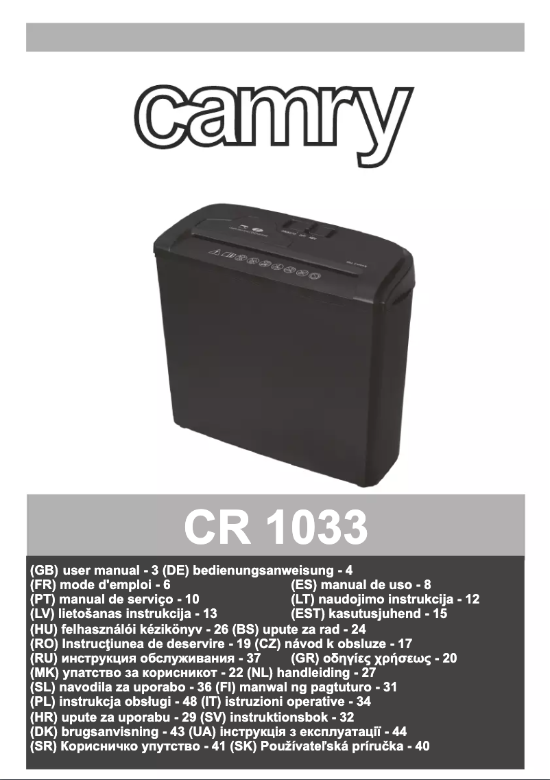 Page 1 de la notice Manuel utilisateur Camry CR 1033