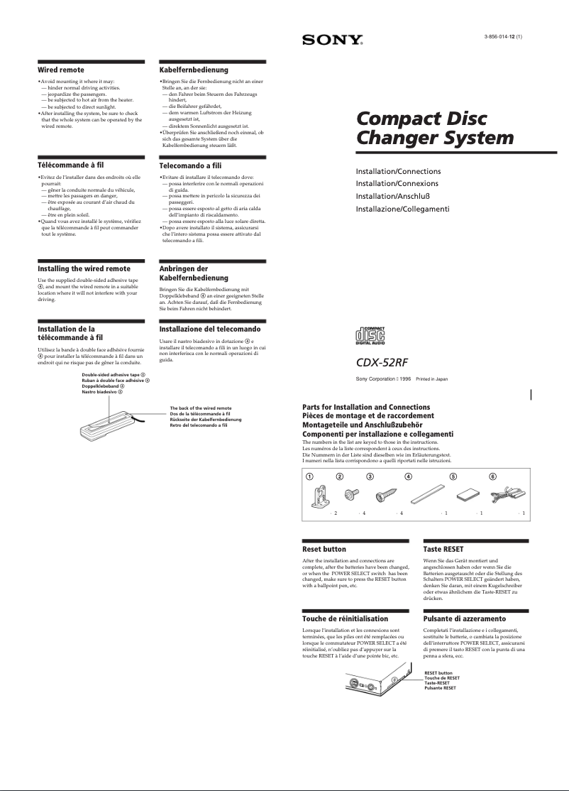 Image de la première page du manuel de l'appareil CDX-52RF