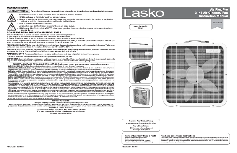 Página 1 del manual Manual de usuario Lasko Air Flex FF305