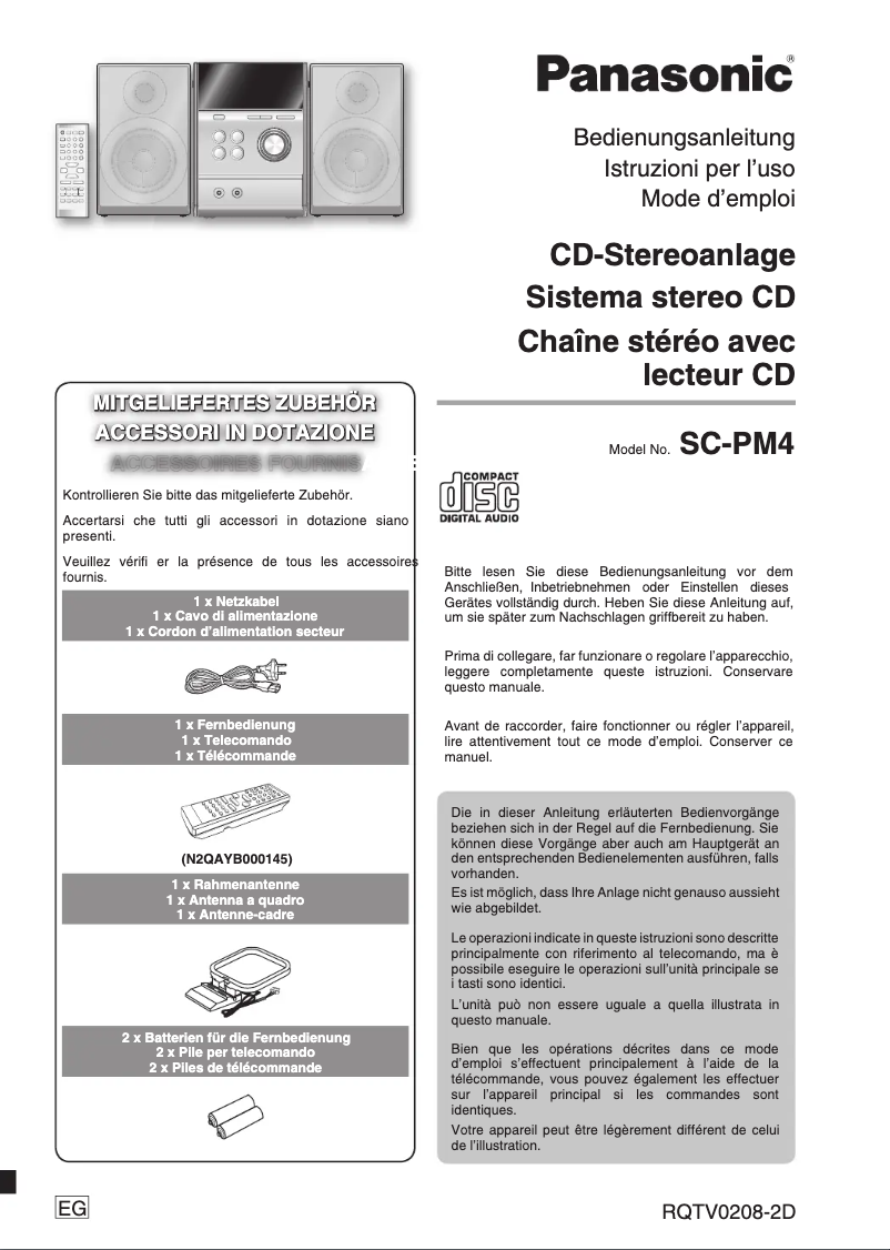 Page 1 de la notice Manuel utilisateur Panasonic SC-PM4