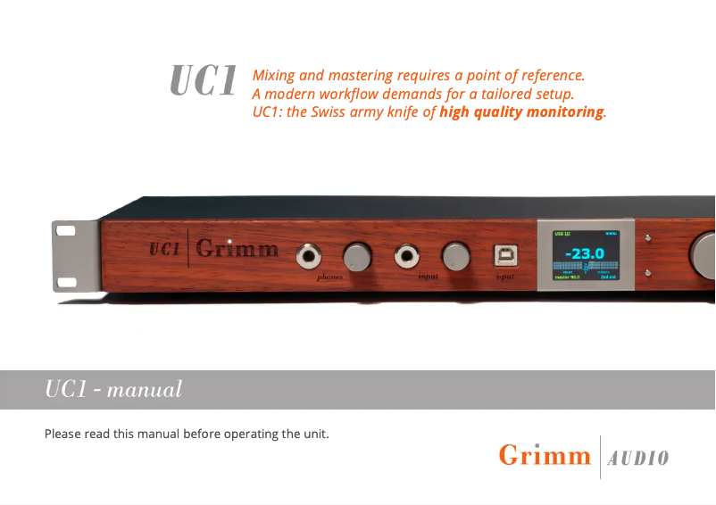 Page 1 de la notice Manuel utilisateur Grimm Audio UC1