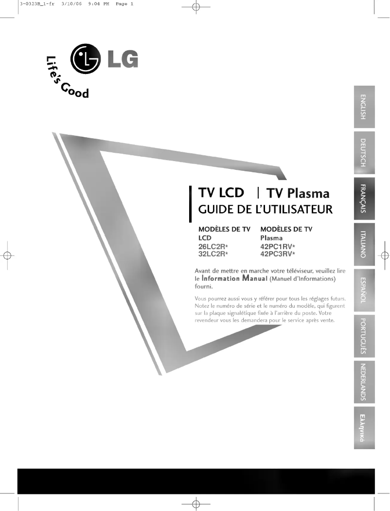 Page 1 de la notice Manuel utilisateur LG 26LC2RA