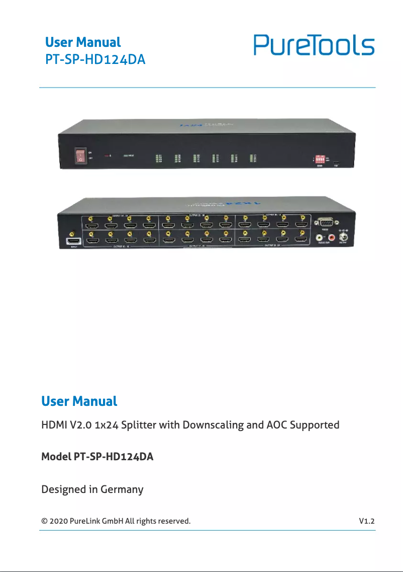 Image de la première page du manuel de l'appareil PT-SP-HD124DA