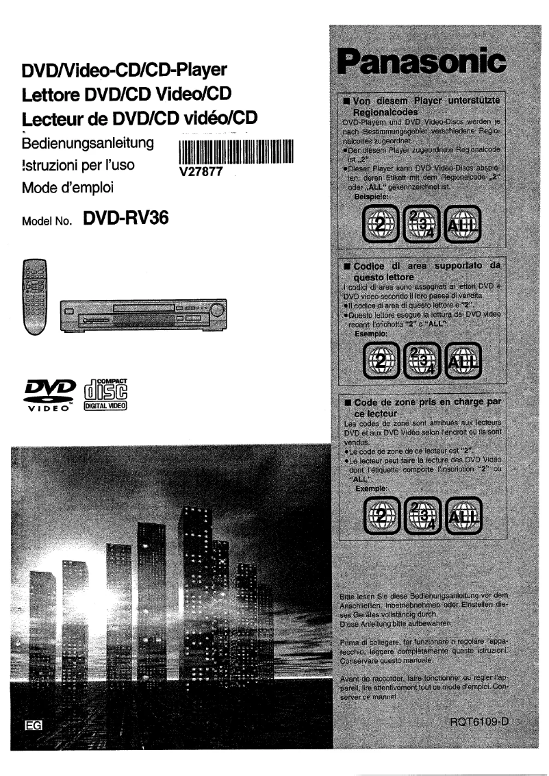 Page 1 de la notice Manuel utilisateur Panasonic DVD-RV36