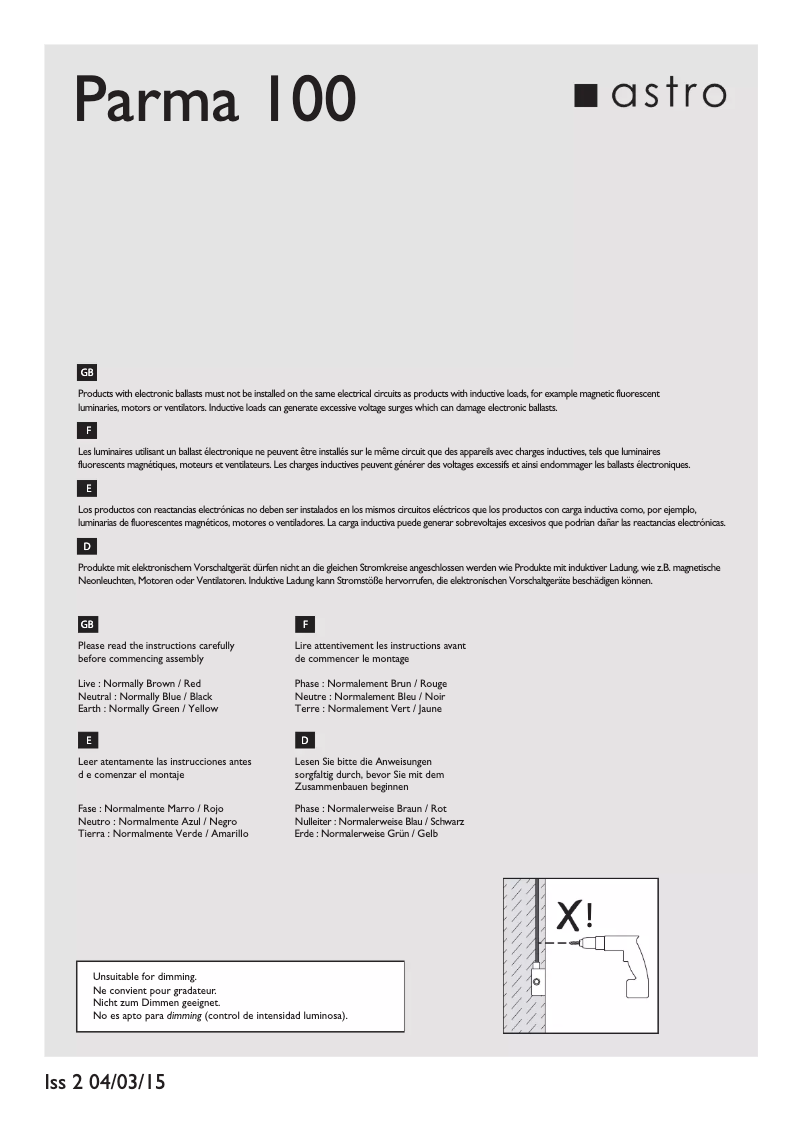 Page 1 de la notice Manuel utilisateur Astro Parma