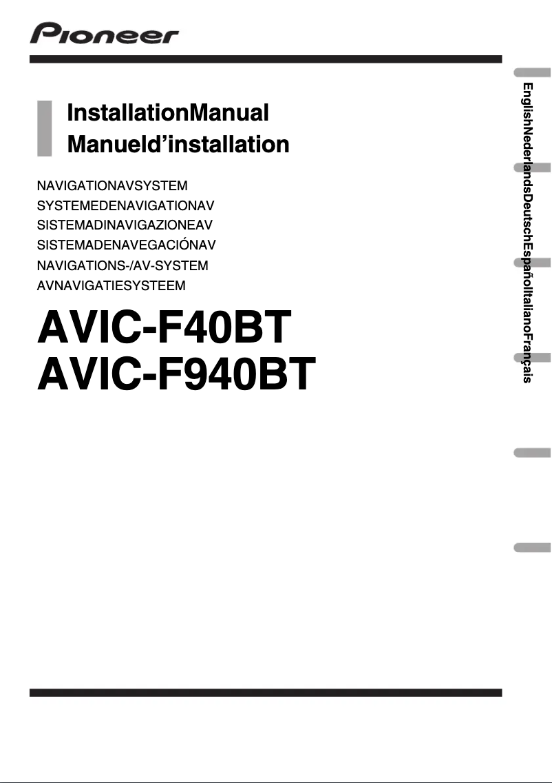 Page n°1 - Guide d'installation Pioneer AVIC-F40BT