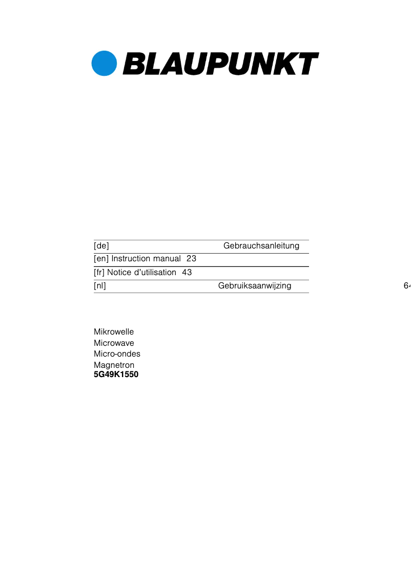 Page 1 de la notice Guide d'installation Blaupunkt 5G49K1550