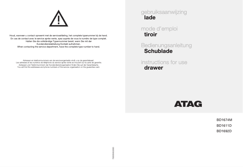 Página 1 del manual Manual de usuario Atag BD1611D