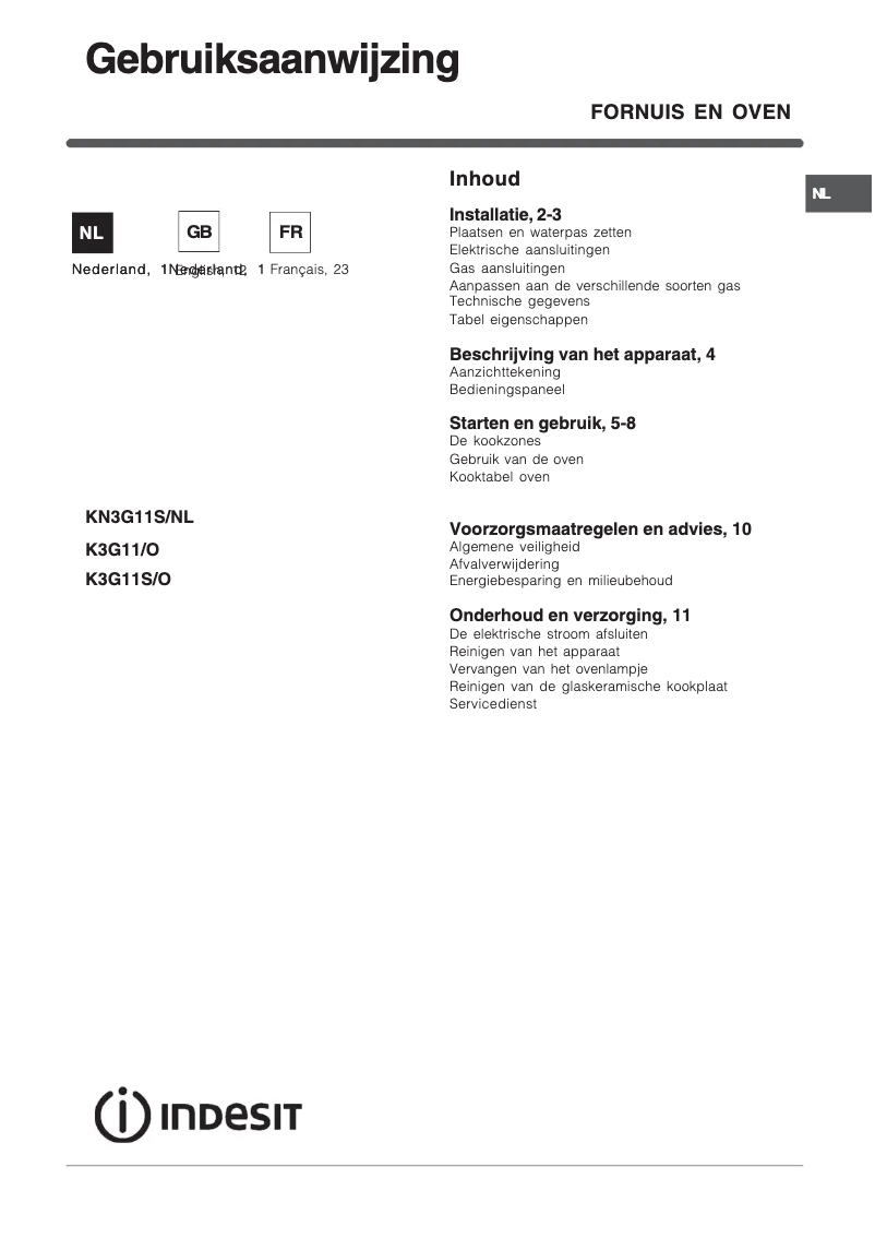 Page 1 de la notice Manuel utilisateur Indesit KN3G11S