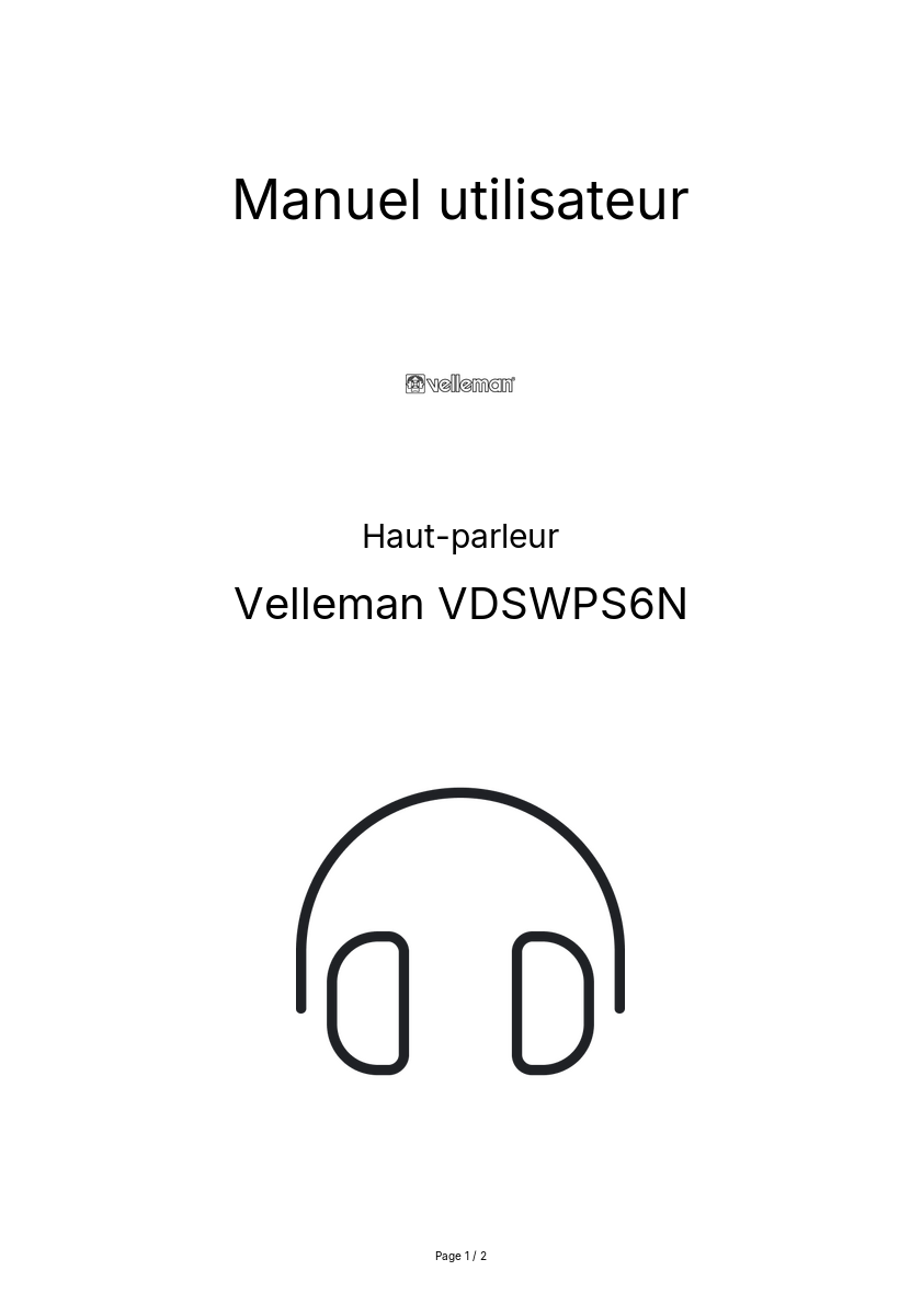 Page n°1 - Manuel utilisateur Velleman VDSWPS6N