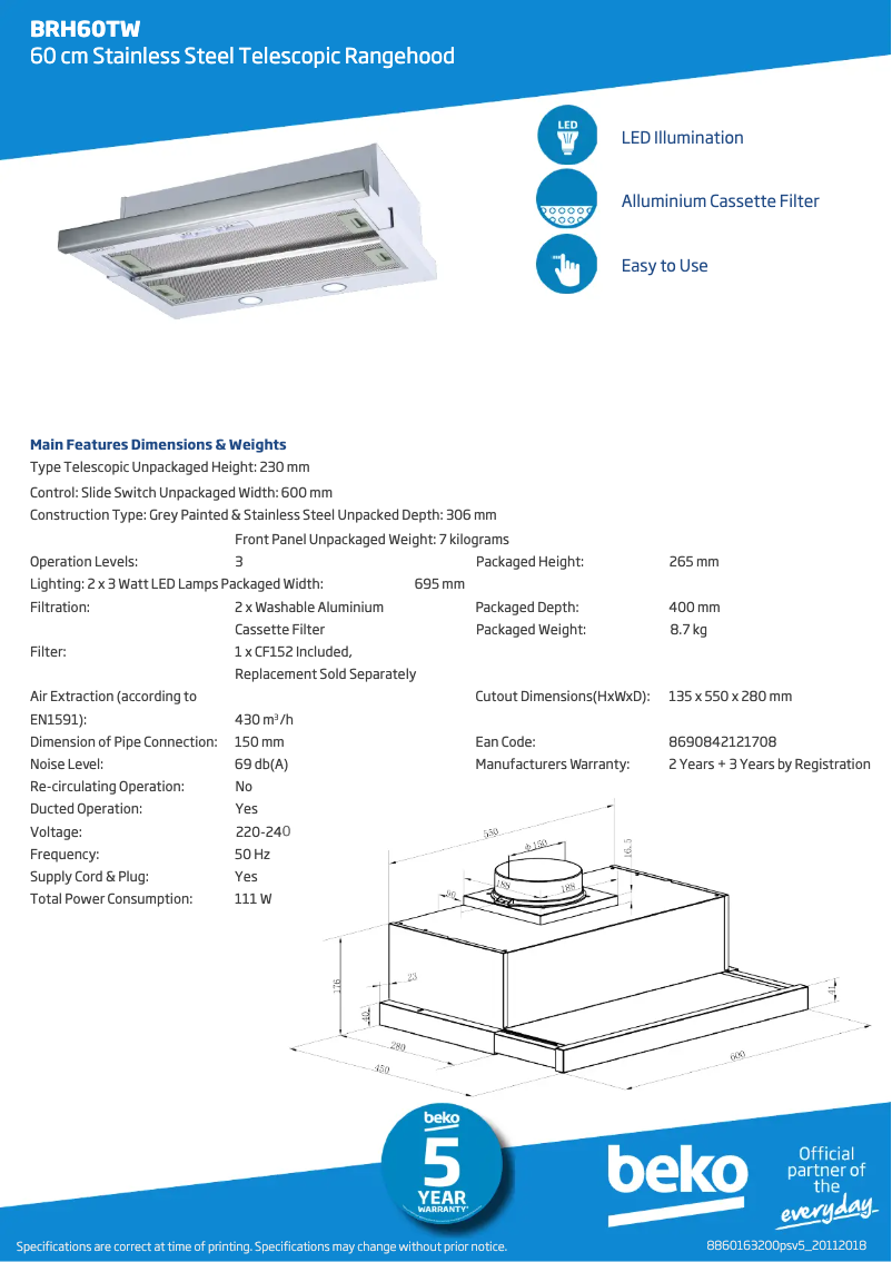 Page n°1 - Fiche technique Beko BRH60TW