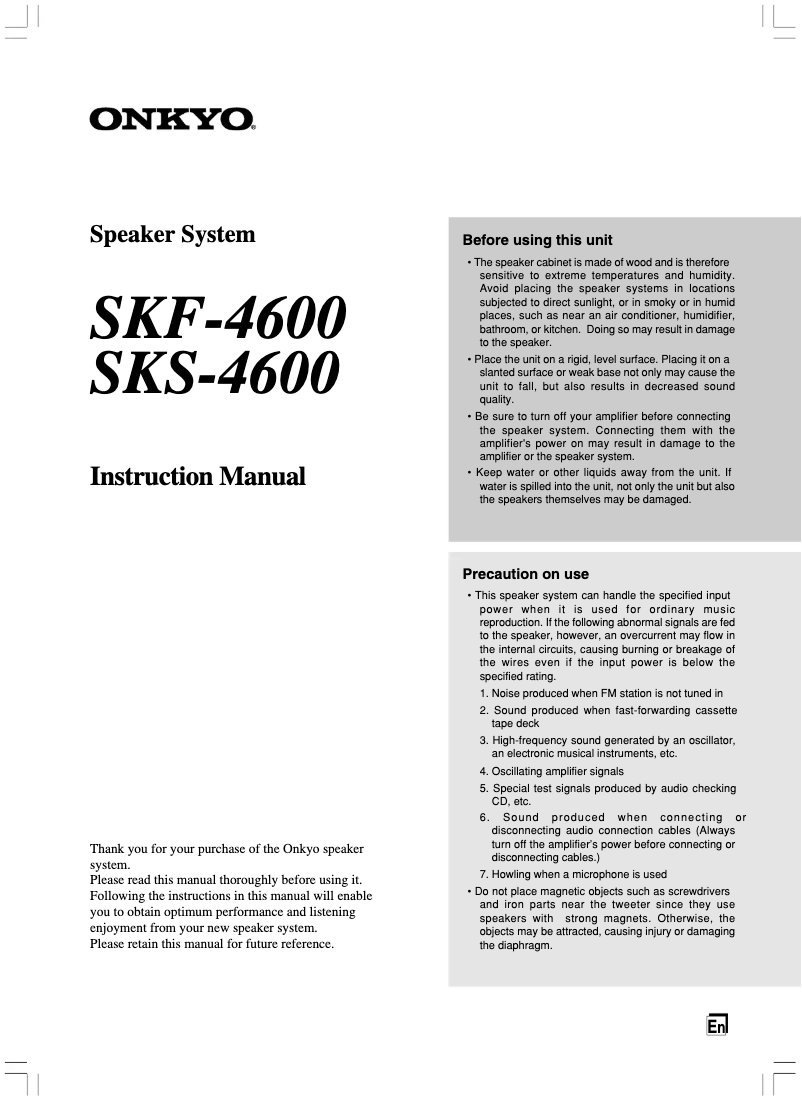 Page 1 de la notice Manuel utilisateur Onkyo SKS-4600
