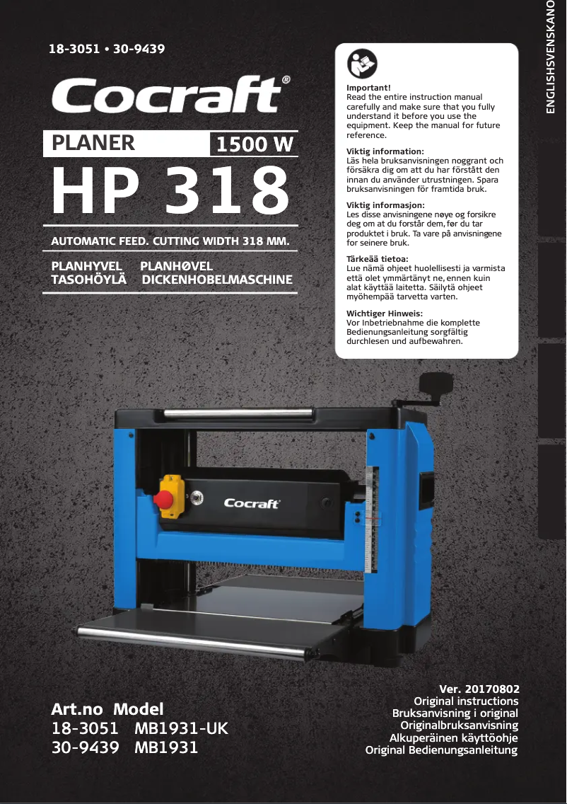 Page 1 de la notice Manuel utilisateur Cocraft HP 318