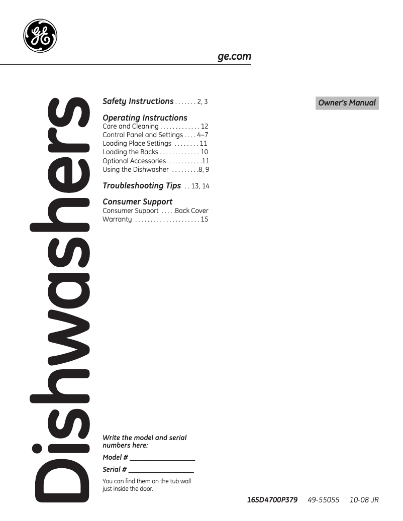 Page 1 of the manual Use and Maintenance Manual GE EDW5160NSS