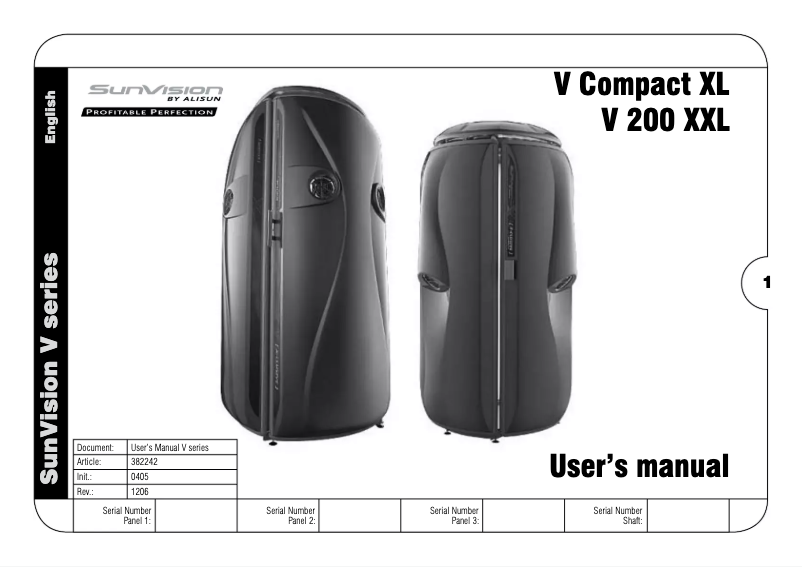 Page 1 de la notice Manuel utilisateur Alisun SunVision V 200 XXL