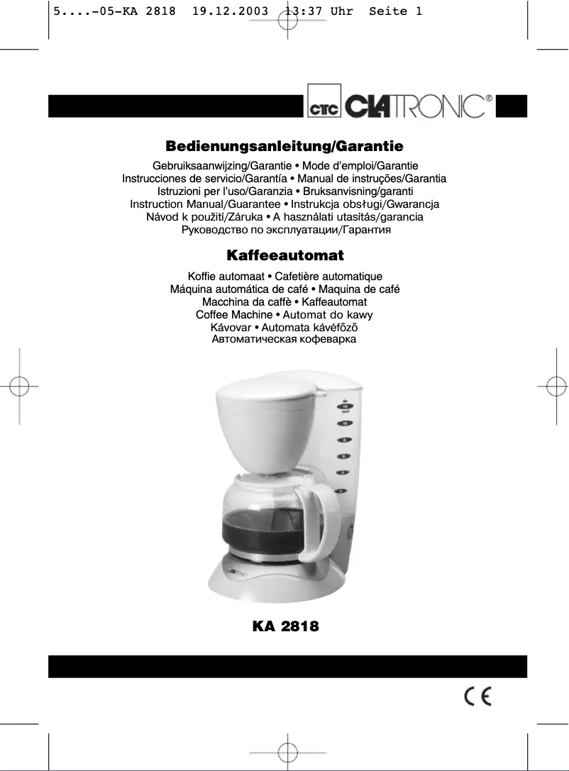 Page 1 of the manual User Manual Clatronic KA 2818