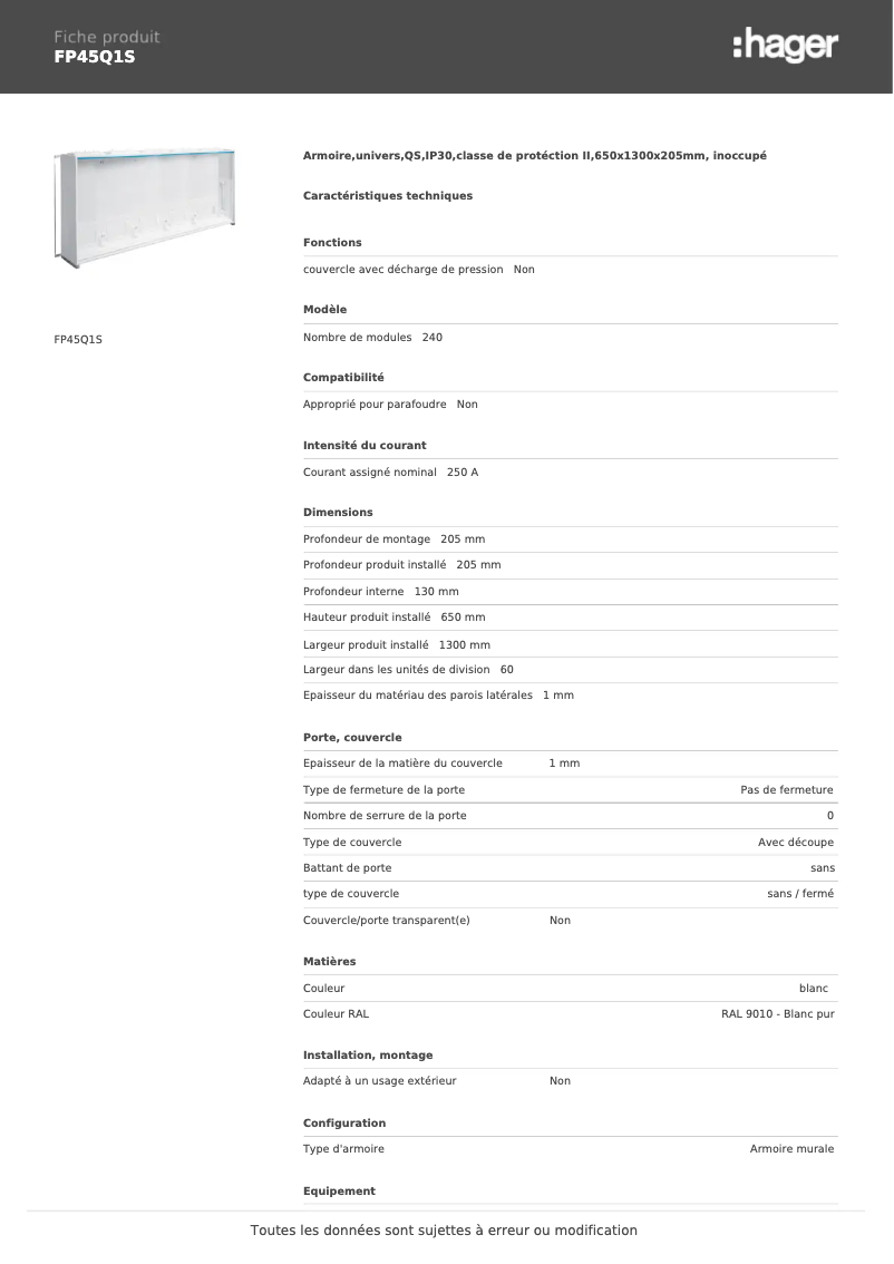 Page n°1 - Manuel utilisateur Hager FP45Q1S