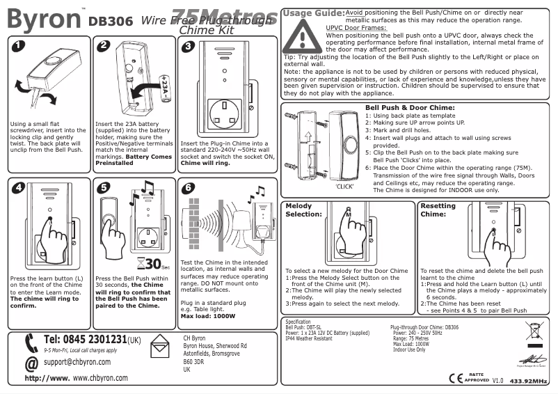 Page 1 de la notice Manuel utilisateur Byron DB306