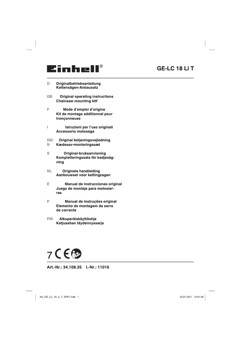 Page 1 de la notice Manuel utilisateur Einhell GE-HH18/45Li T
