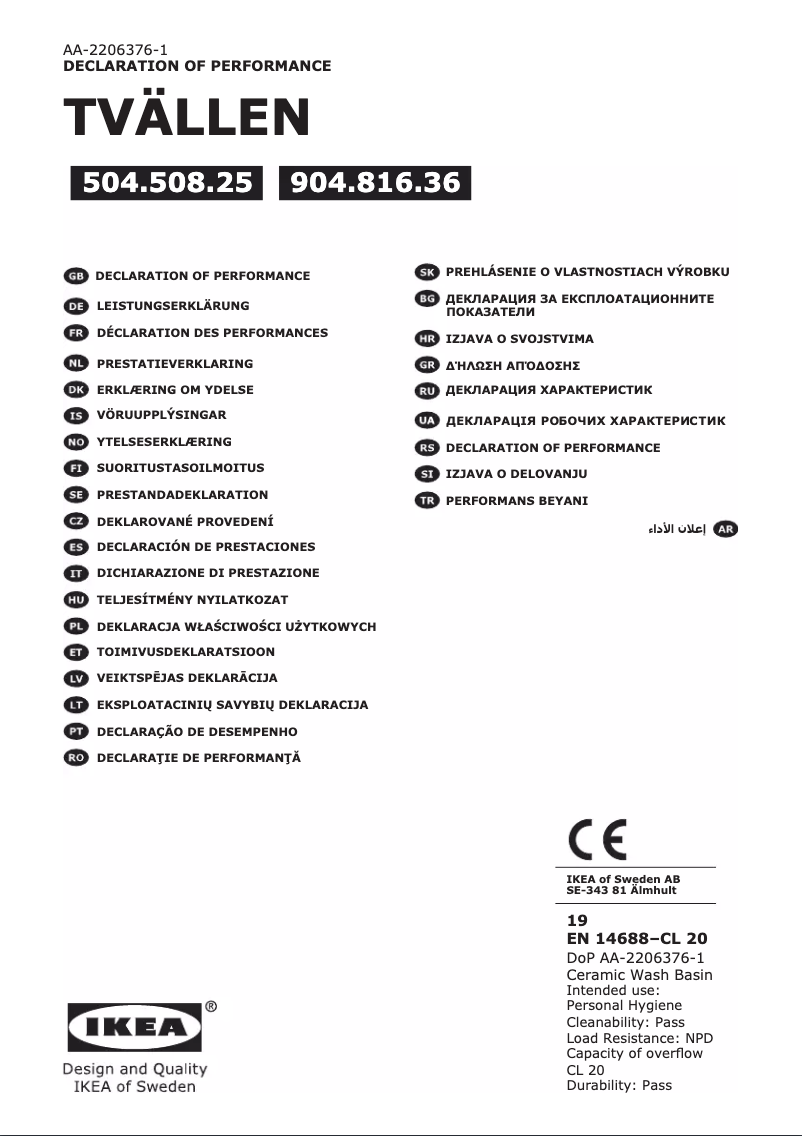 Image de la première page du manuel de l'appareil TVÄLLEN