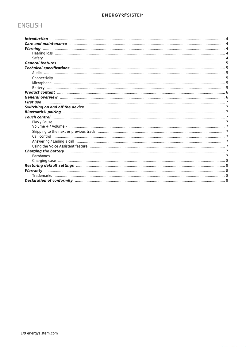Page 1 de la notice Manuel utilisateur Energy Sistem Urban 3