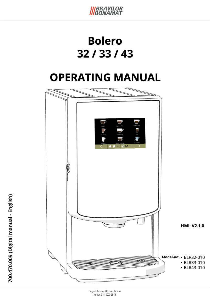 Page n°1 - Manuel utilisateur Bravilor Bonamat Sprso