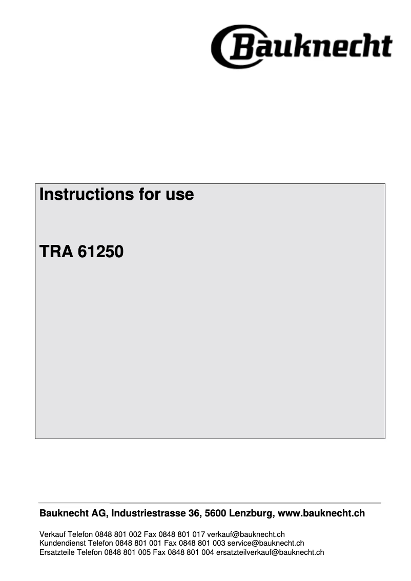 Page 1 of the manual User Manual Bauknecht TRA 61250