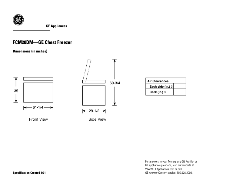Page n°1 - Fiche technique GE FCM20DMWH