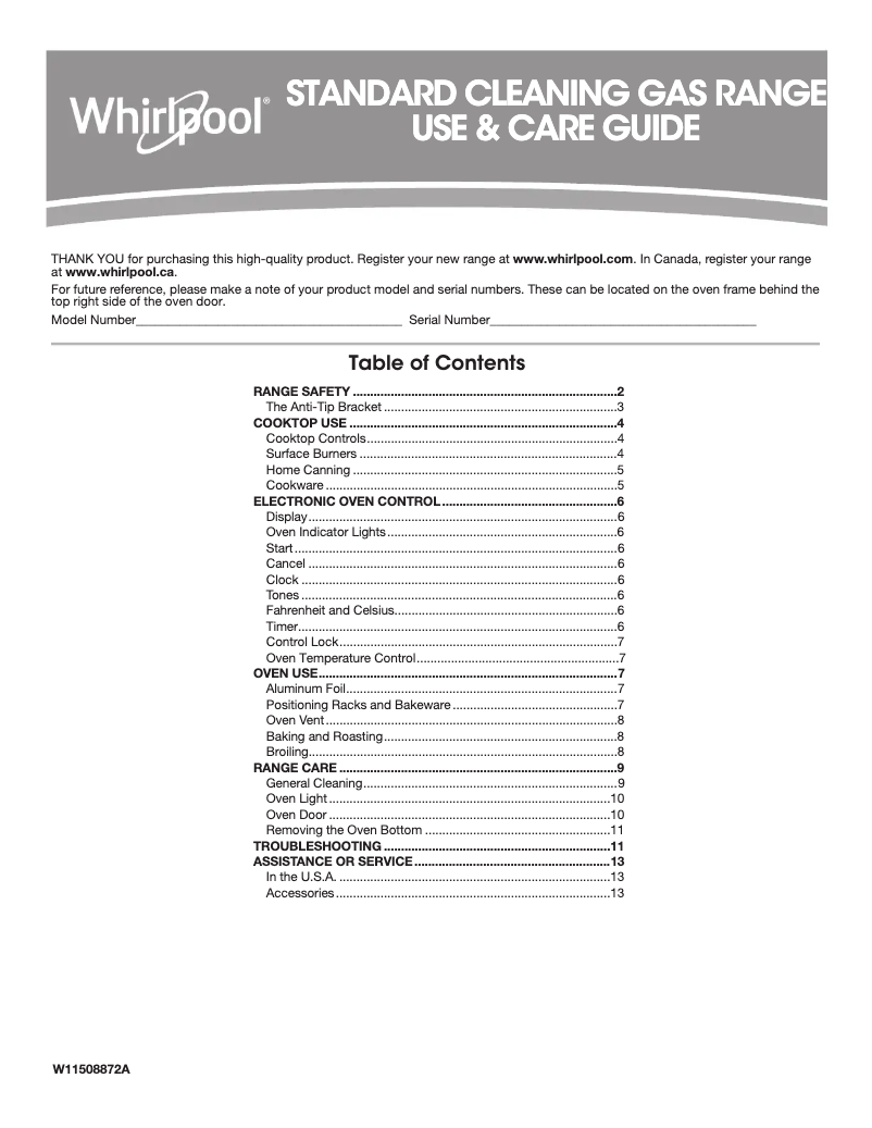 Page 1 de la notice Manuel d'utilisation et d'entretien Whirlpool WFG320M0BS
