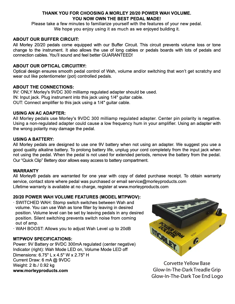 Image de la première page du manuel de l'appareil 20/20 POWER WAH