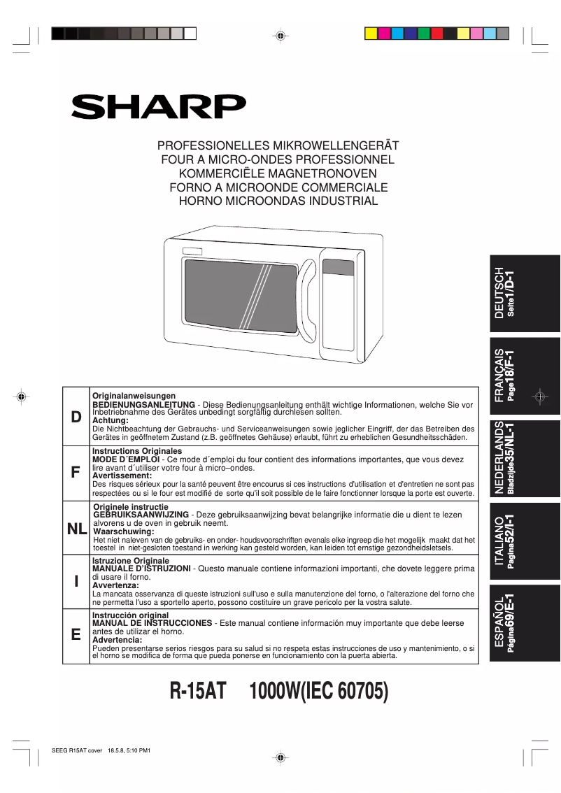 Page 1 de la notice Manuel utilisateur Sharp R-15AT