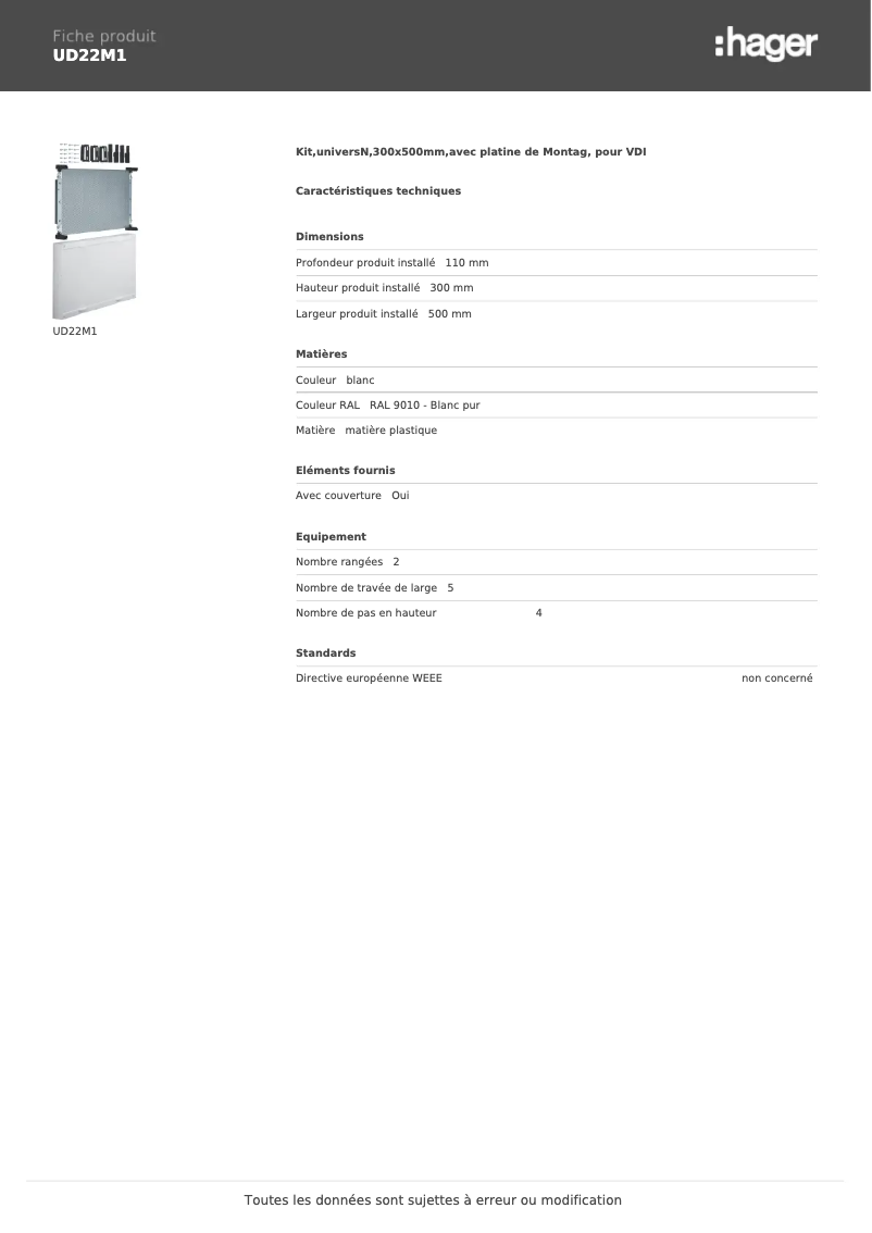 Page n°1 - Manuel utilisateur Hager UD22M1