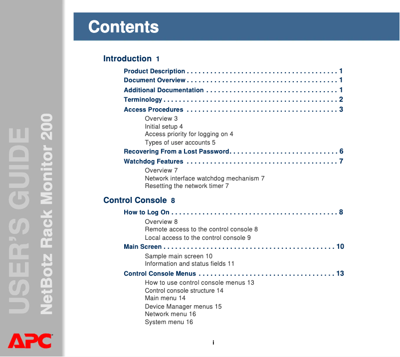 Image de la première page du manuel de l'appareil NetBotz 200