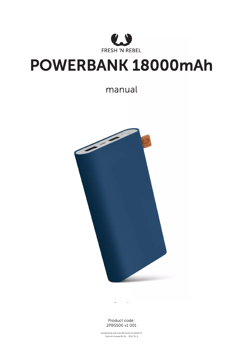 Page 1 de la notice Manuel utilisateur Fresh 'n Rebel Powerbank 18000 mAh