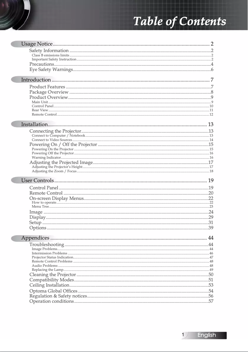 Page n°1 - Manuel utilisateur Optoma EW1691e