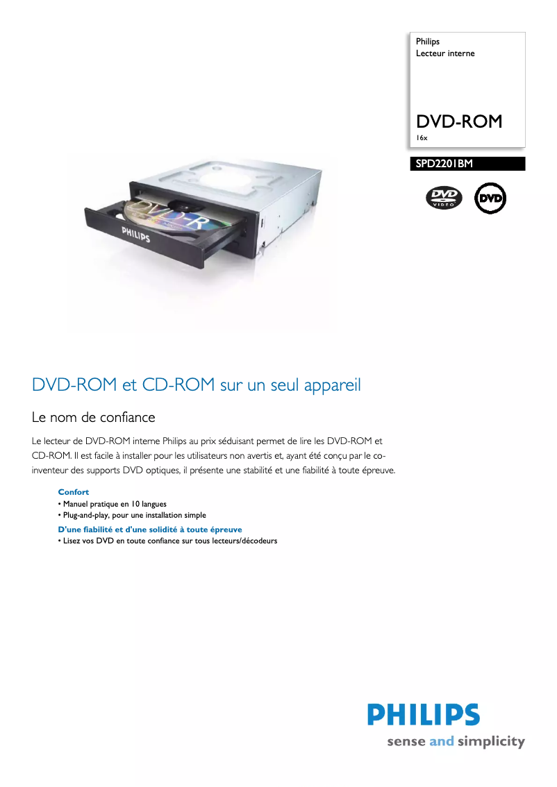 Page 1 de la notice Fiche technique Philips SPD2201BM