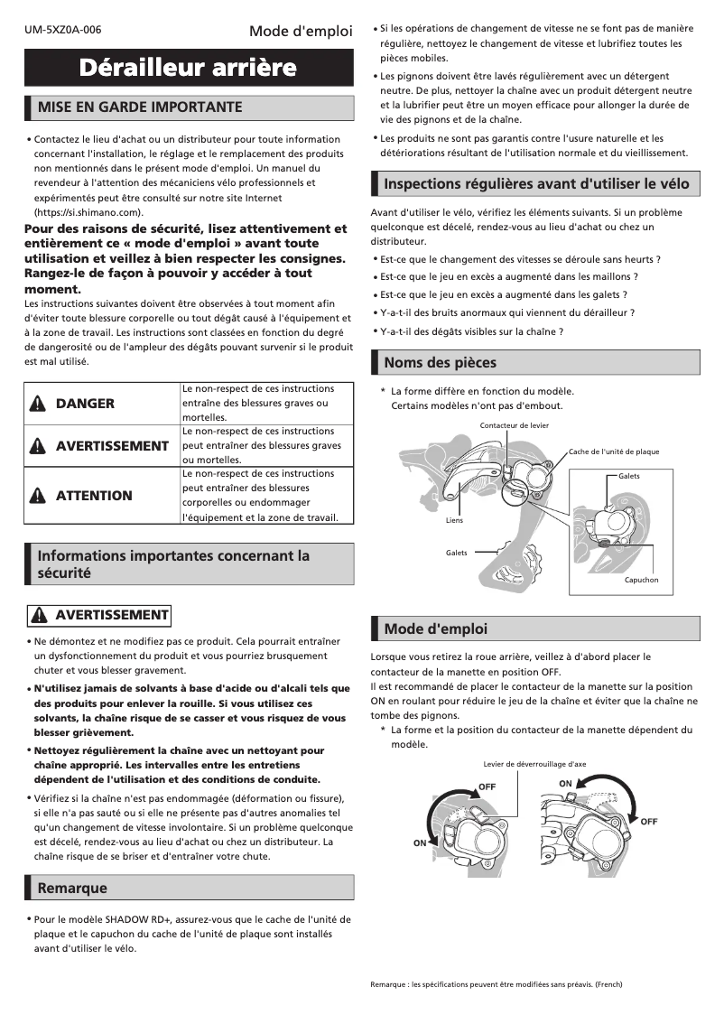 Page n°1 - Manuel utilisateur Shimano RD-M615-GS