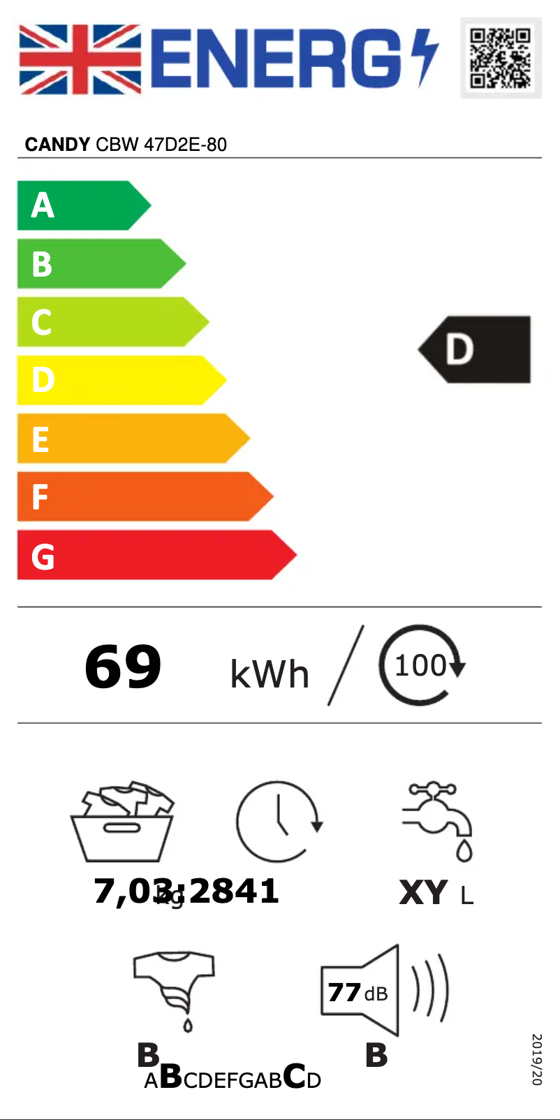 Page 1 de la notice Label énergétique Candy CBW 47D2E/1-80