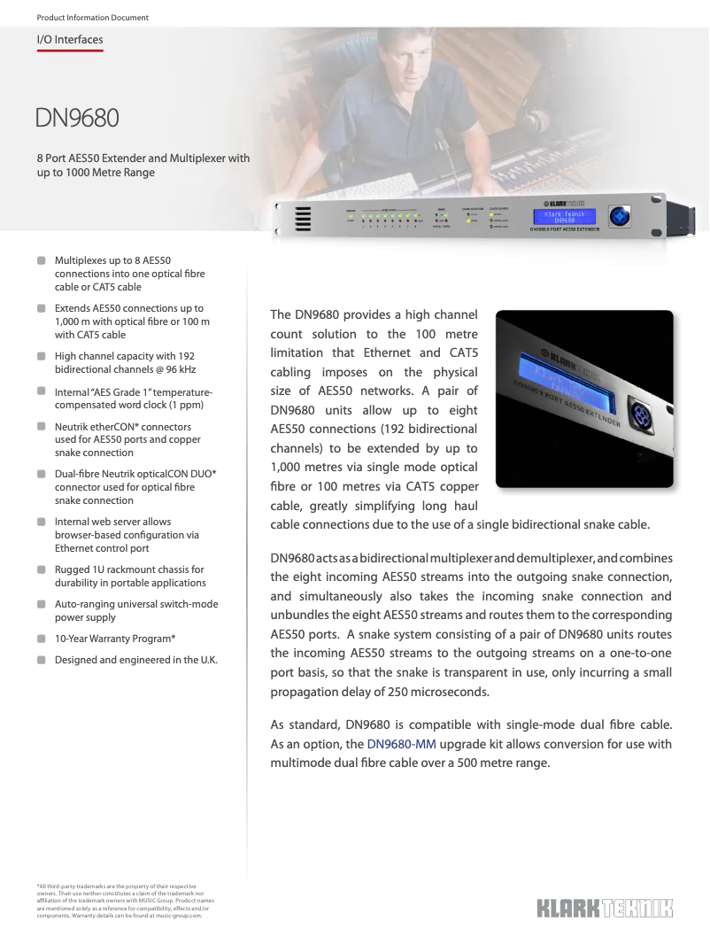 Page 1 de la notice Fiche technique Klark Teknik DN9680