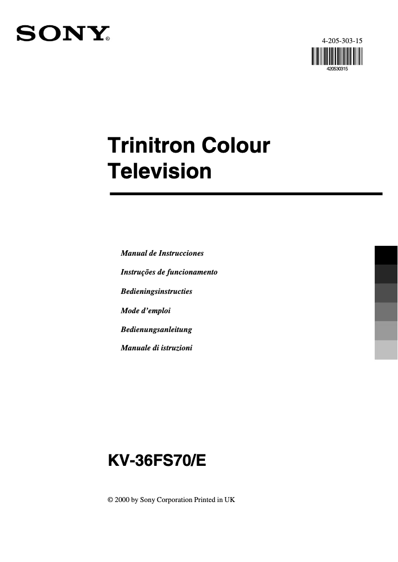 Page 1 de la notice Manuel utilisateur Sony Wega KV-36FS70