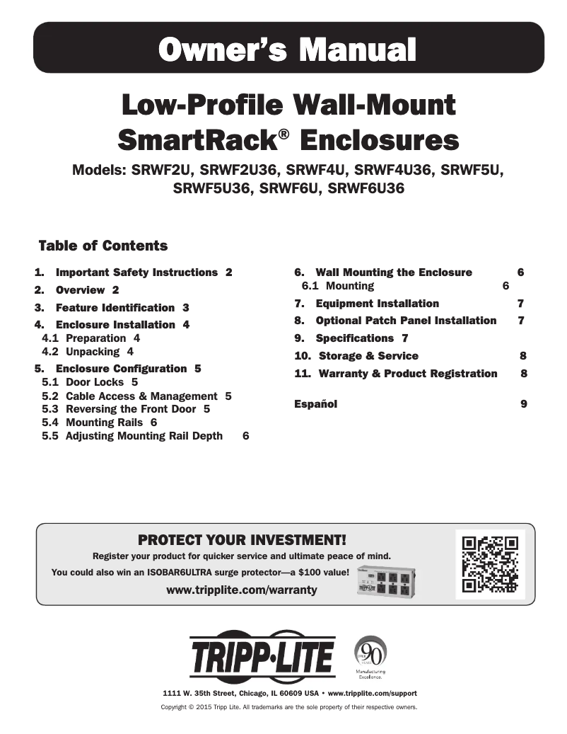 Page 1 de la notice Manuel utilisateur Tripp Lite SmartRack SRWF4U36
