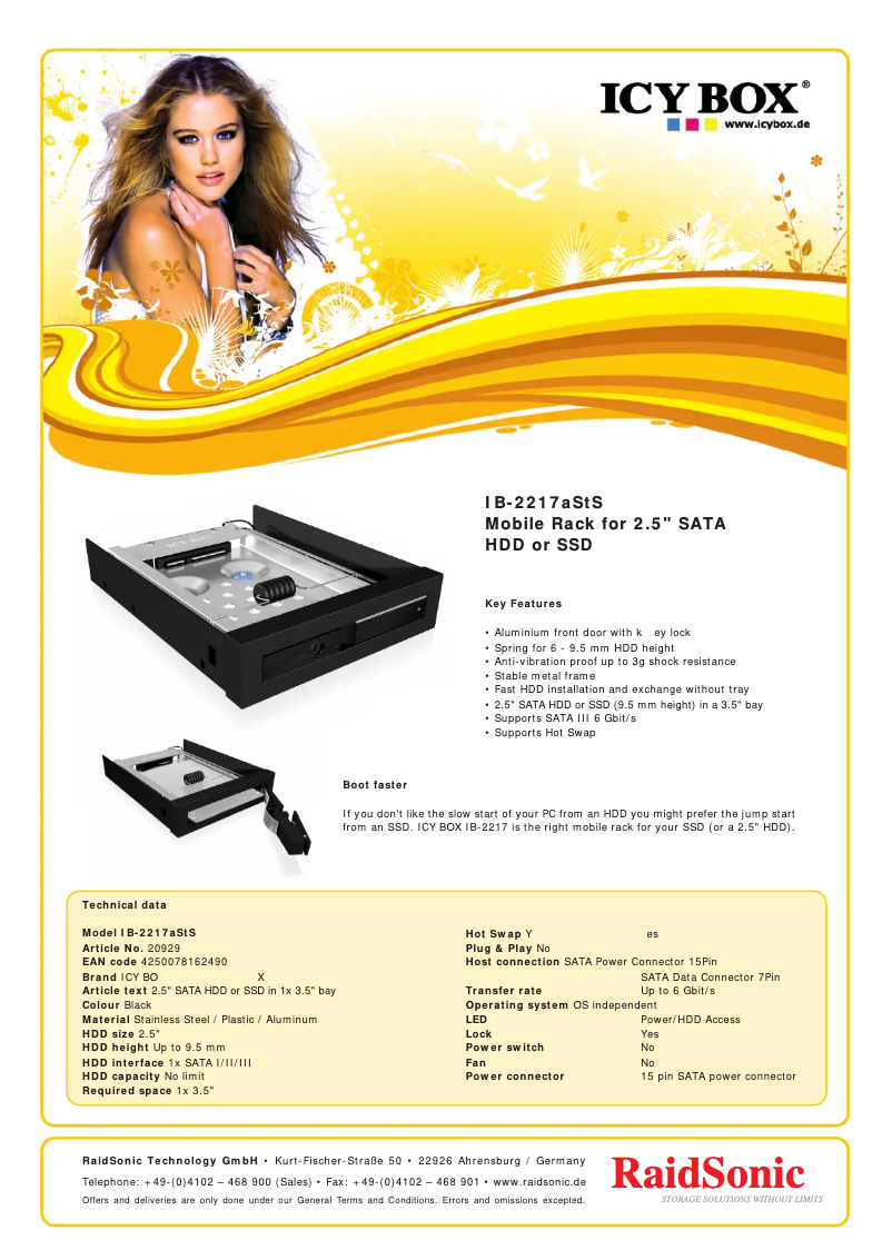 Page 1 de la notice Fiche technique Icy Box IB-2217aStS