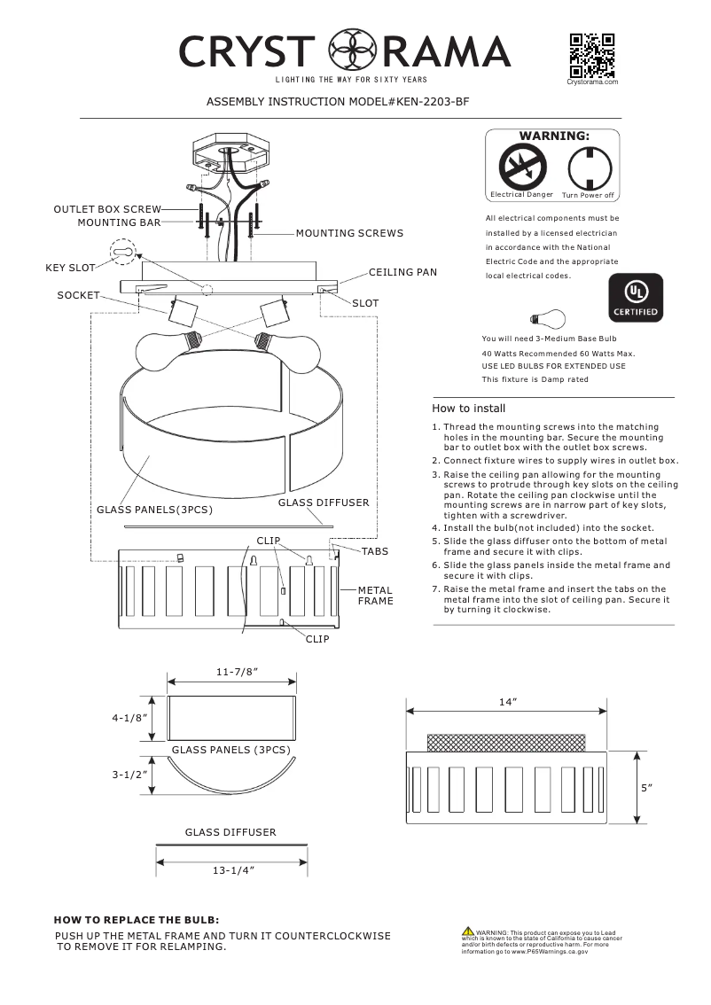 Page n°1 - Manuel utilisateur Crystorama Kendal KEN-2203-BF