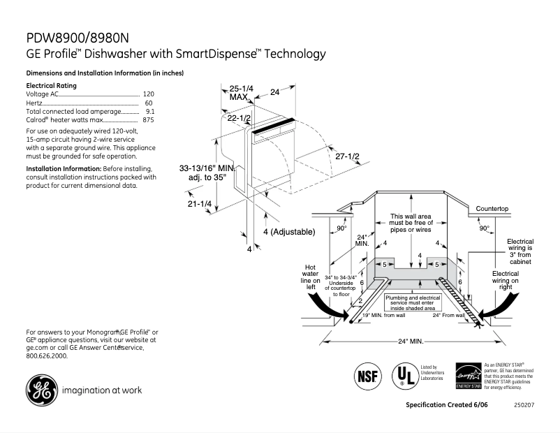 Page 1 de la notice Fiche technique GE Profile PDW8980NSS